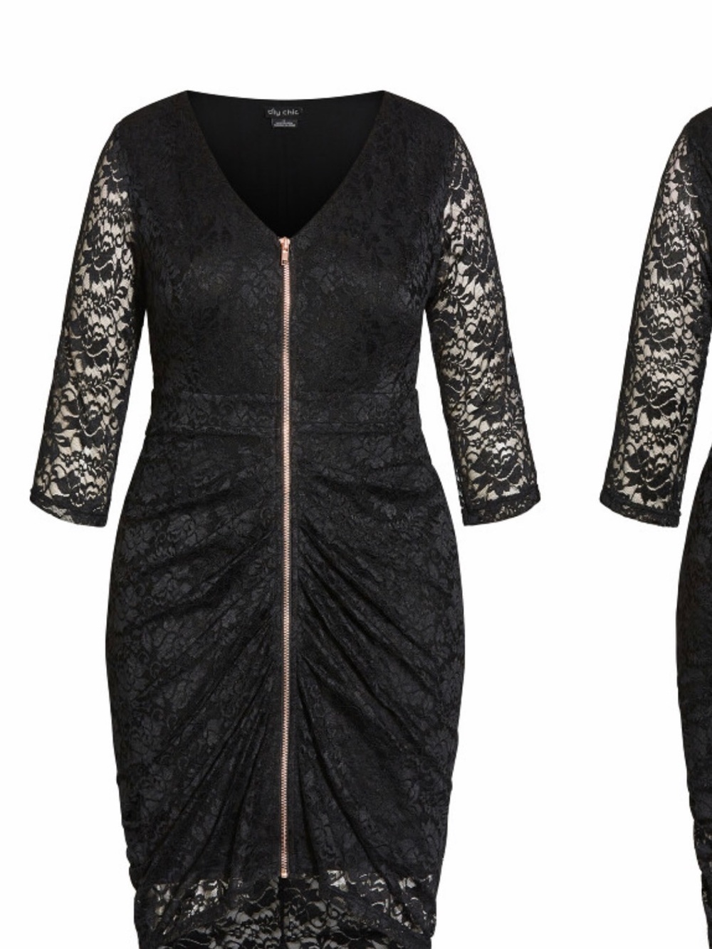 City Chic Black Lace Zip-Front Midi Dress - Picture 3 of 9
